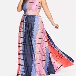 Plus Tie Dye Cutout Halter Dress
